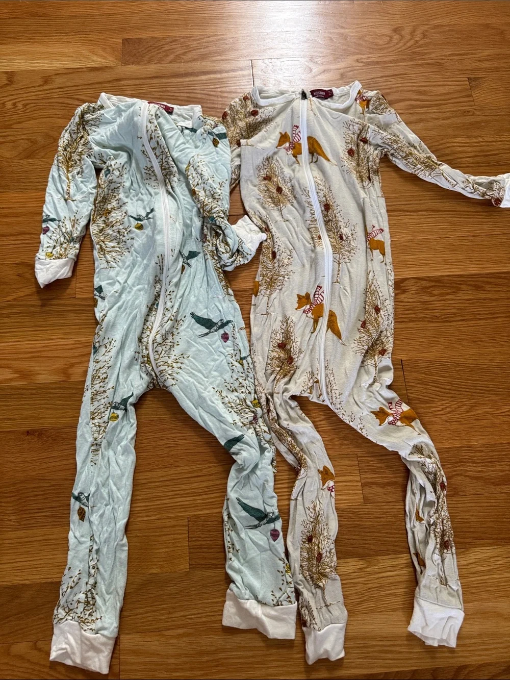 Milk barn Bamboo Baby Footless Zippered Sleepers - Nature Print (Mint & Cream)